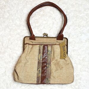 Bueno Handbag Purse Kiss Snap Closure Boho Retro Faux Snakeskin Accent